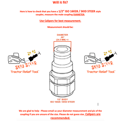 1/2" ISO 16028 Flat Face Skid Steer MALE Hydraulic Quick Coupler Pressure Decompression Relief Release Tool