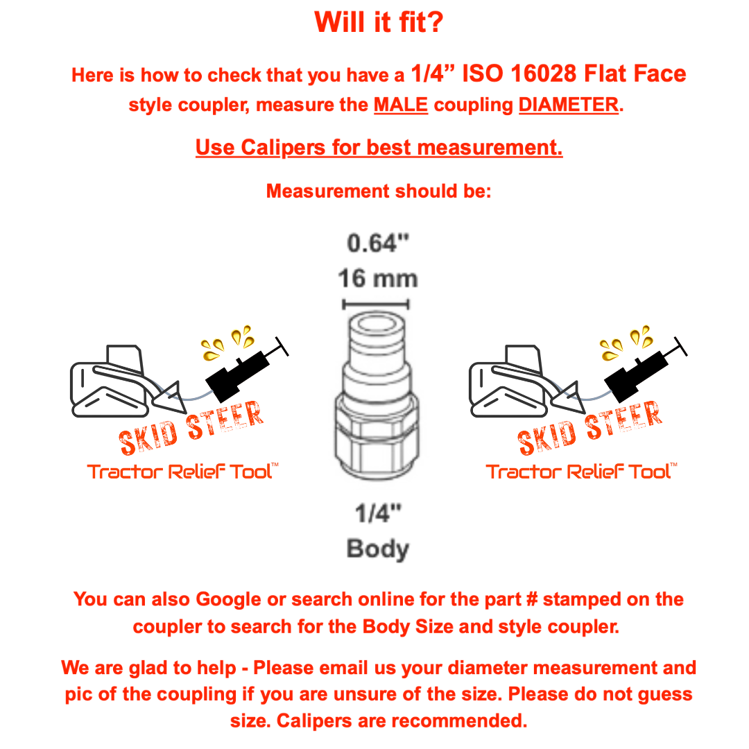 1/4" ISO 16028 Flat Face Skid Steer FEMALE Hydraulic Quick Coupler Pressure Decompression Relief Release Tool