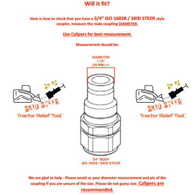 3/4" ISO 16028 Flat Face Skid Steer FEMALE Hydraulic Quick Coupler Pressure Decompression Relief Release Tool