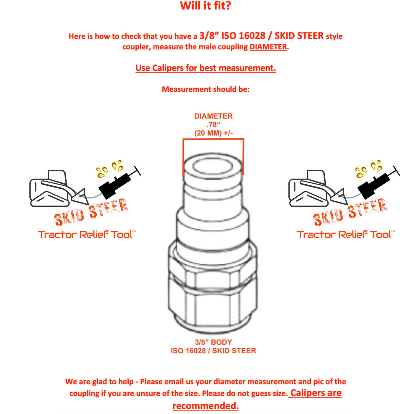 3/8" ISO 16028 Flat Face Skid Steer Female Hydraulic Quick Coupler Pressure Decompression Relief Release Tool